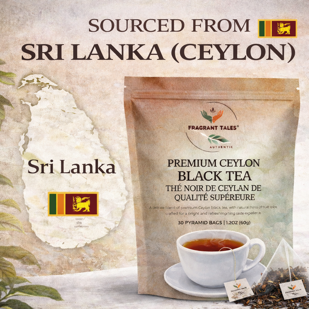 Premium Ceylon Black Tea | 60g (2.12 oz) – 30 Pyramid Tea Bags | Whole Leaf Ceylon Tea from Sri Lanka (Ceylon) | Bold & Bright Flavor with Delicate Hints of Fruit & Spice | Fragrant Tales