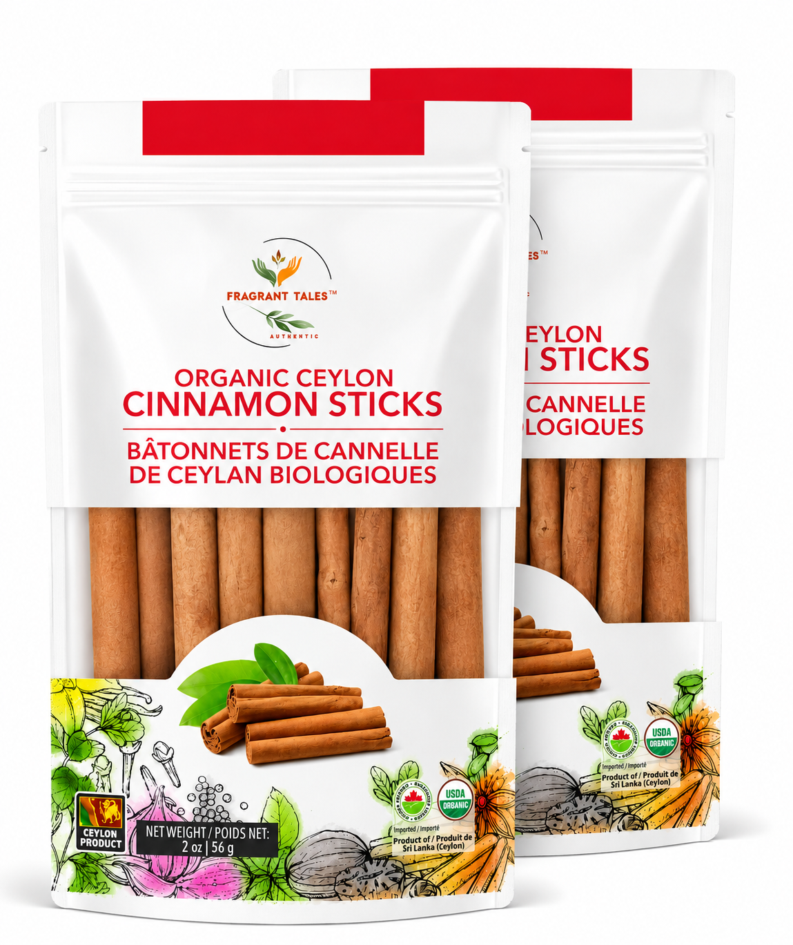 Premium Organic Ceylon Cinnamon Sticks - 2 oz (56g), True Ceylon, USDA Certified, Non-GMO, Gluten-Free, Pure Sri Lankan Cinnamon for Cooking & Baking