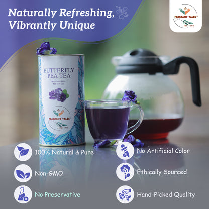 FRAGRANT TALES BLUE TEA - Butterfly Pea Tea, 50g, 25 Pyramid Bags, Natural Herbal Tea, Caffeine Free, Preservative Free