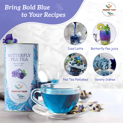 FRAGRANT TALES BLUE TEA - Butterfly Pea Tea, 50g, 25 Pyramid Bags, Natural Herbal Tea, Caffeine Free, Preservative Free