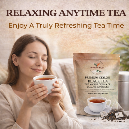 Premium Ceylon Black Tea | 60g (2.12 oz) – 30 Pyramid Tea Bags | Whole Leaf Ceylon Tea from Sri Lanka (Ceylon) | Bold & Bright Flavor with Delicate Hints of Fruit & Spice | Fragrant Tales
