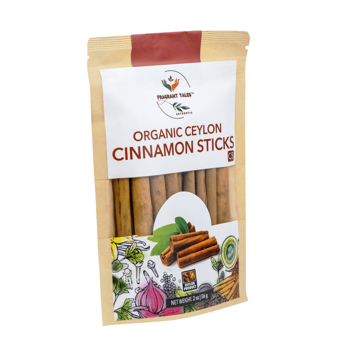 Premium Organic Ceylon Cinnamon Sticks - 2 oz (56g), True Ceylon, USDA Certified, Non-GMO, Gluten-Free, Pure Sri Lankan Cinnamon for Cooking & Baking