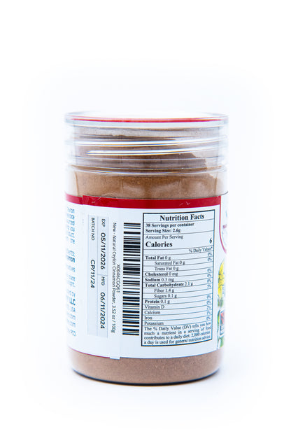 Premium Organic Ceylon Cinnamon Powder, 3.52 oz (100 grams), True Ceylon, USDA Certified, Non-GMO, Gluten-Free, Pure Sri Lankan Cinnamon for Cooking, Baking and Brewing