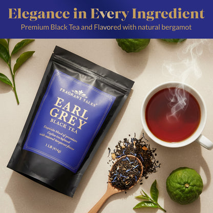 Fragrant Tales Earl Grey Black Tea | Premium Ceylon Loose Leaf Tea with Natural Bergamot Aroma | 1LB (454g) Freshly Packed in Resealable Pouch
