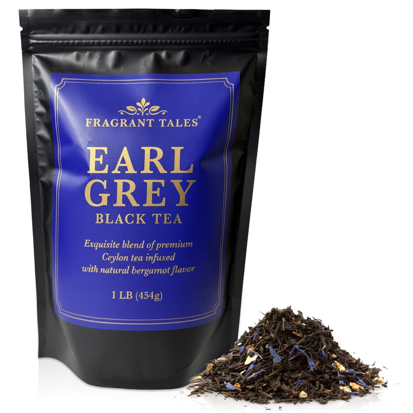 Fragrant Tales Earl Grey Black Tea | Premium Ceylon Loose Leaf Tea with Natural Bergamot Aroma | 1LB (454g) Freshly Packed in Resealable Pouch