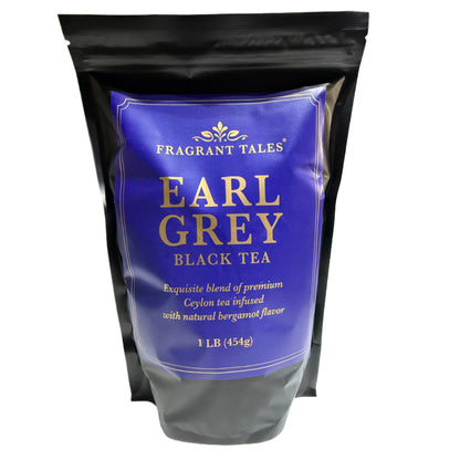 Fragrant Tales Earl Grey Black Tea | Premium Ceylon Loose Leaf Tea with Natural Bergamot Aroma | 1LB (454g) Freshly Packed in Resealable Pouch