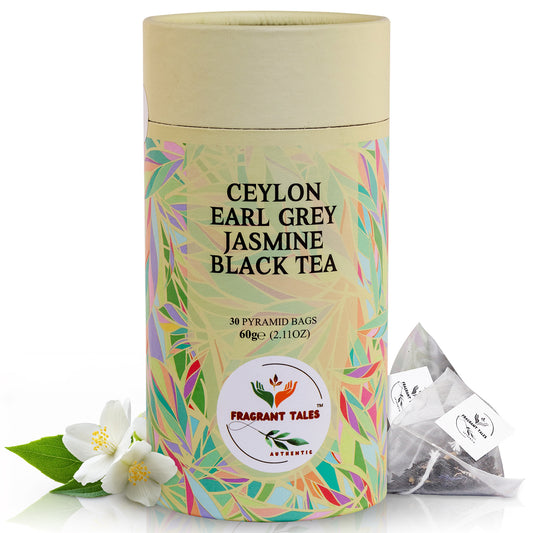 Ceylon Earl Grey Jasmine Black Tea - 30 Pyramid Bags | Fragrant Tales Exquisite Blend of Bold Premium Ceylon Tea with Jasmine Flavor, 60g