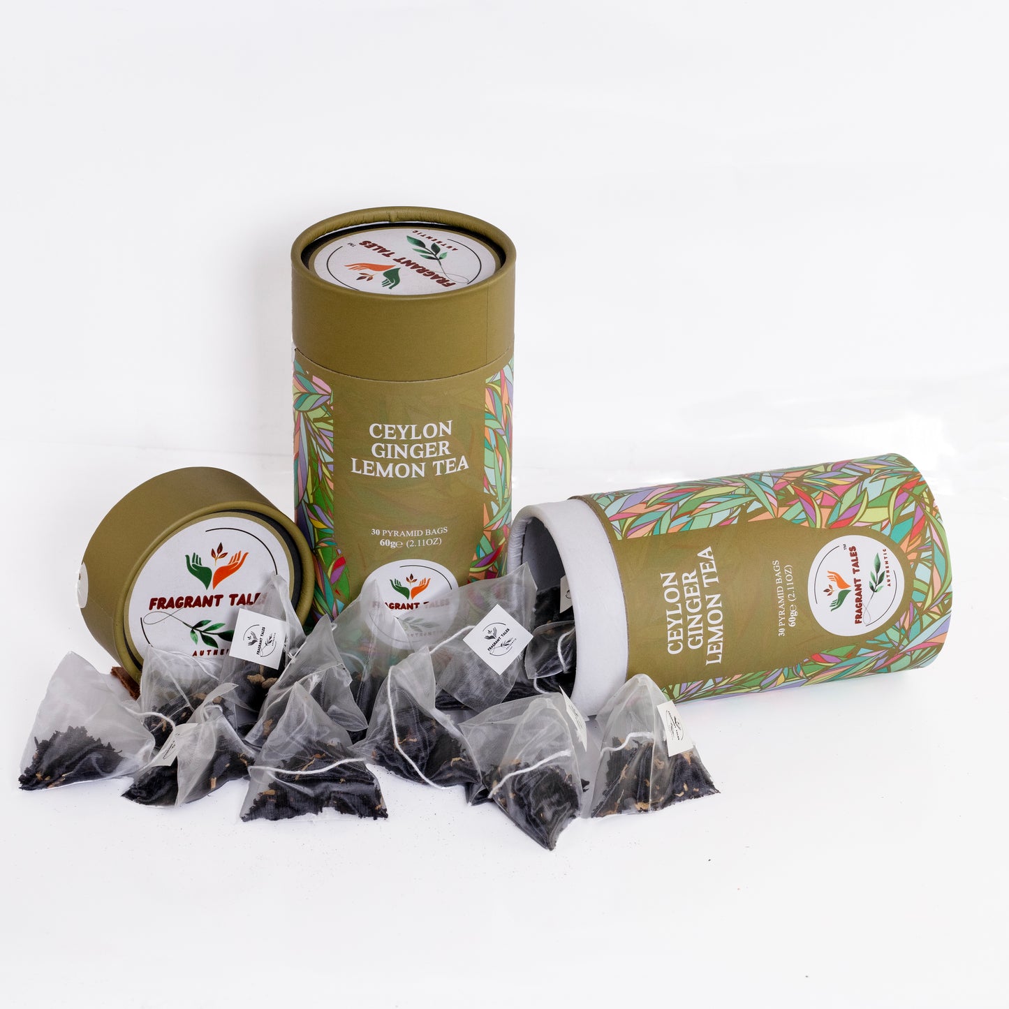 Ceylon Ginger Lemon Black Tea - 30 Pyramid Bags | Fragrant Tales Exquisite Blend of Bold Premium Ceylon Tea with Juicy Ginger Lemon Flavor, 60g
