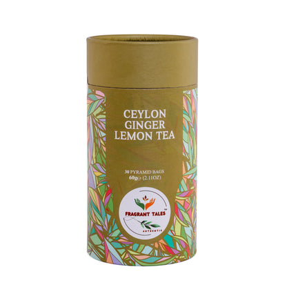Ceylon Ginger Lemon Black Tea - 30 Pyramid Bags | Fragrant Tales Exquisite Blend of Bold Premium Ceylon Tea with Juicy Ginger Lemon Flavor, 60g