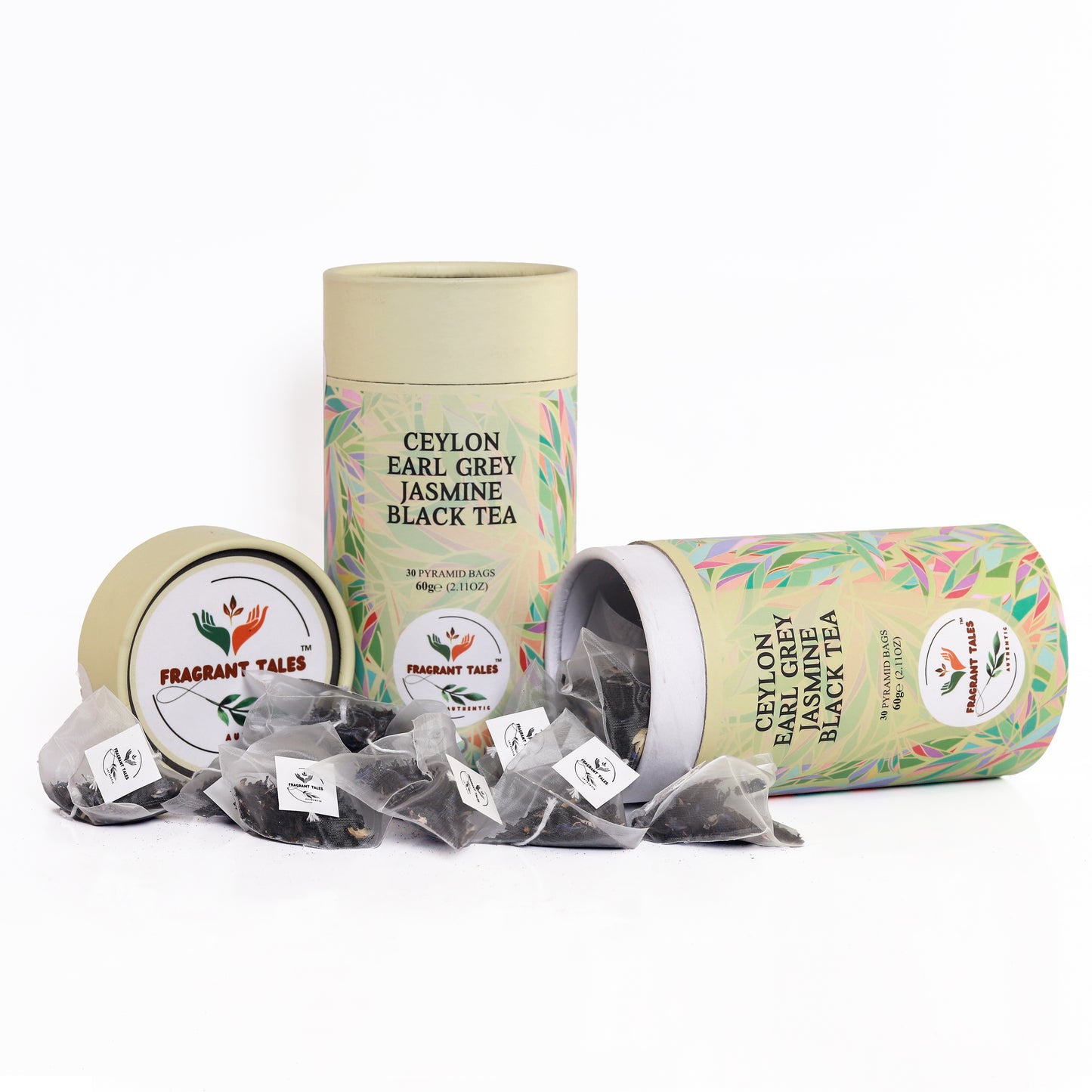 Ceylon Earl Grey Jasmine Black Tea - 30 Pyramid Bags | Fragrant Tales Exquisite Blend of Bold Premium Ceylon Tea with Jasmine Flavor, 60g