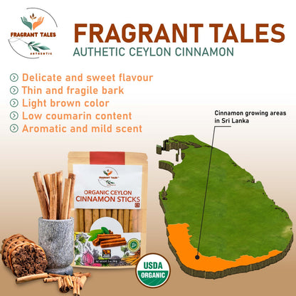 Premium Organic Ceylon Cinnamon Sticks - 2 oz (56g), True Ceylon, USDA Certified, Non-GMO, Gluten-Free, Pure Sri Lankan Cinnamon for Cooking & Baking